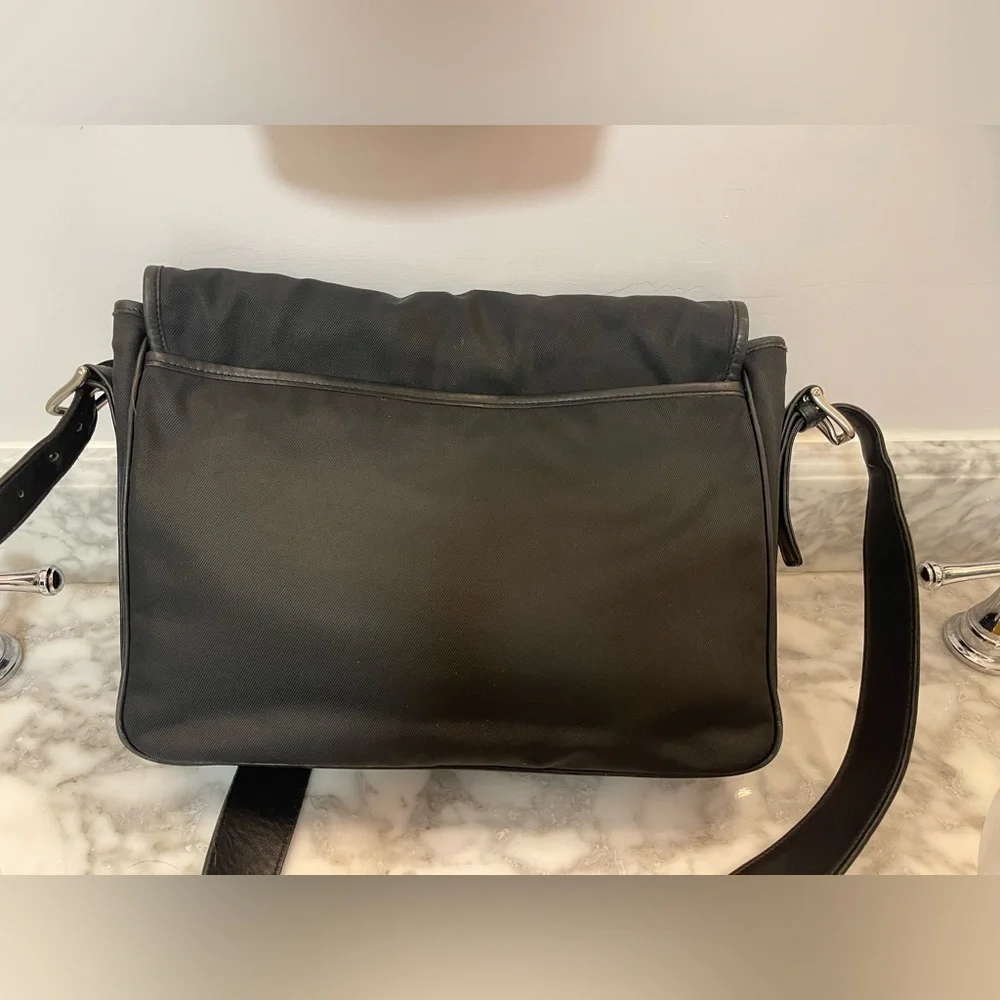 Vintage Coach Black Nylon & Leather Trim Messenger Bag